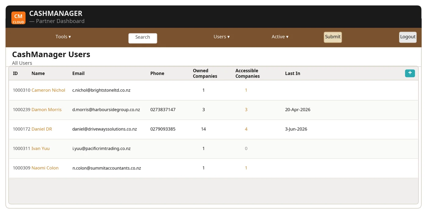 CashManager Cloud Partner Dashboard